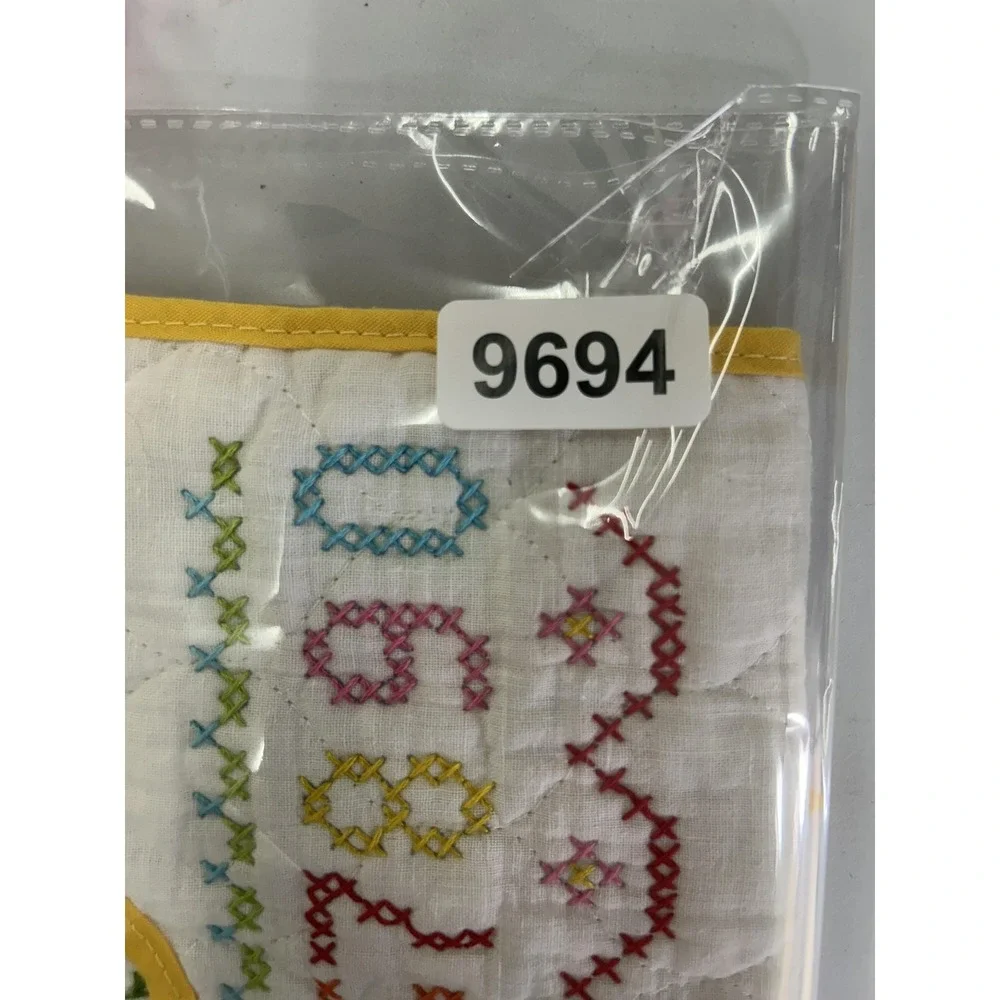 Vintage Hand Embroidered Baby Bib Cross Stitch Numbers Rocking Horse Quilted Bib